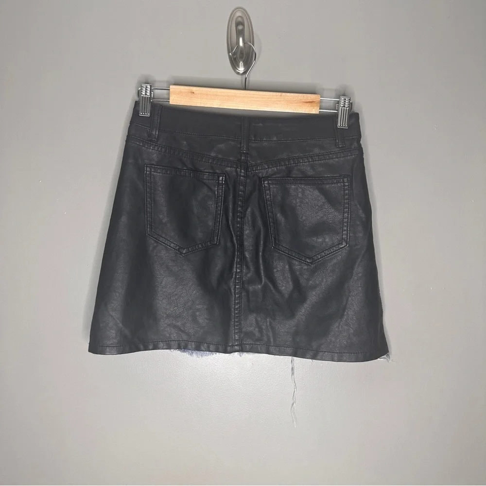 Signature8 denim & faux leather mini skirt